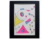 Neon Pink, Cornflower Blue & Yellow Original 9x12 Watercolor Painting