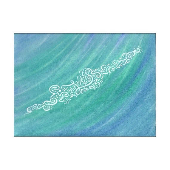 Blue Green & White 9x12 Original Watercolor Painting by theartofpieces