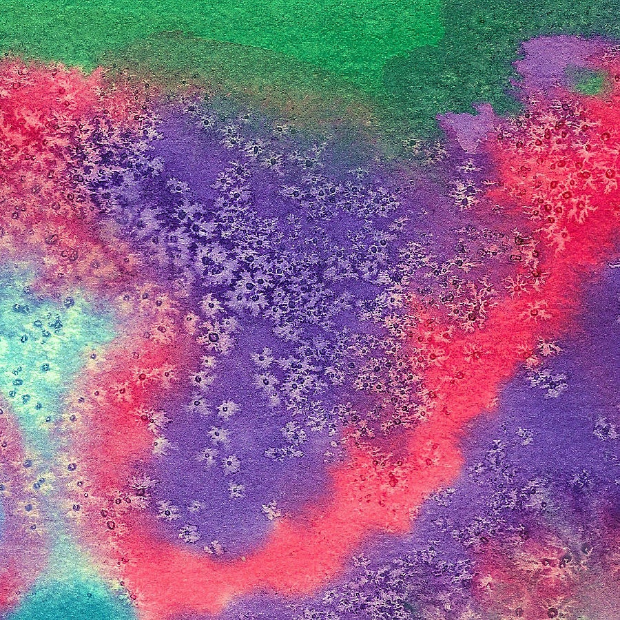 Original Watercolor Abstract Art Painting 5x7 - Pink, Blue, Green & Purple