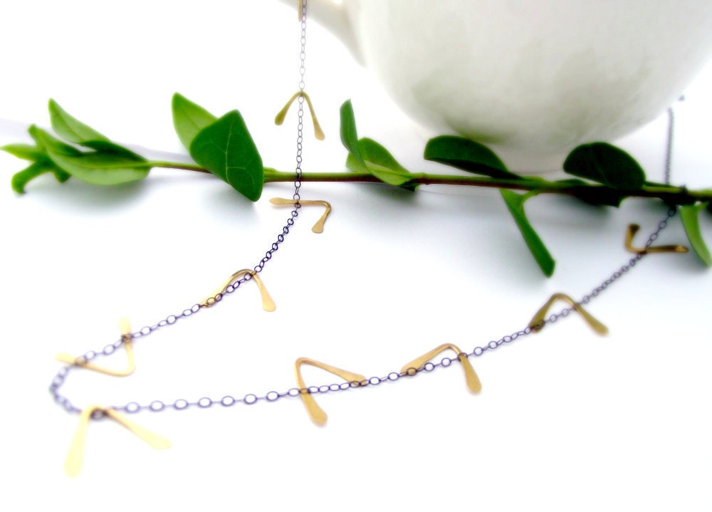 helicopter necklace - oxidized sterling silver, brass