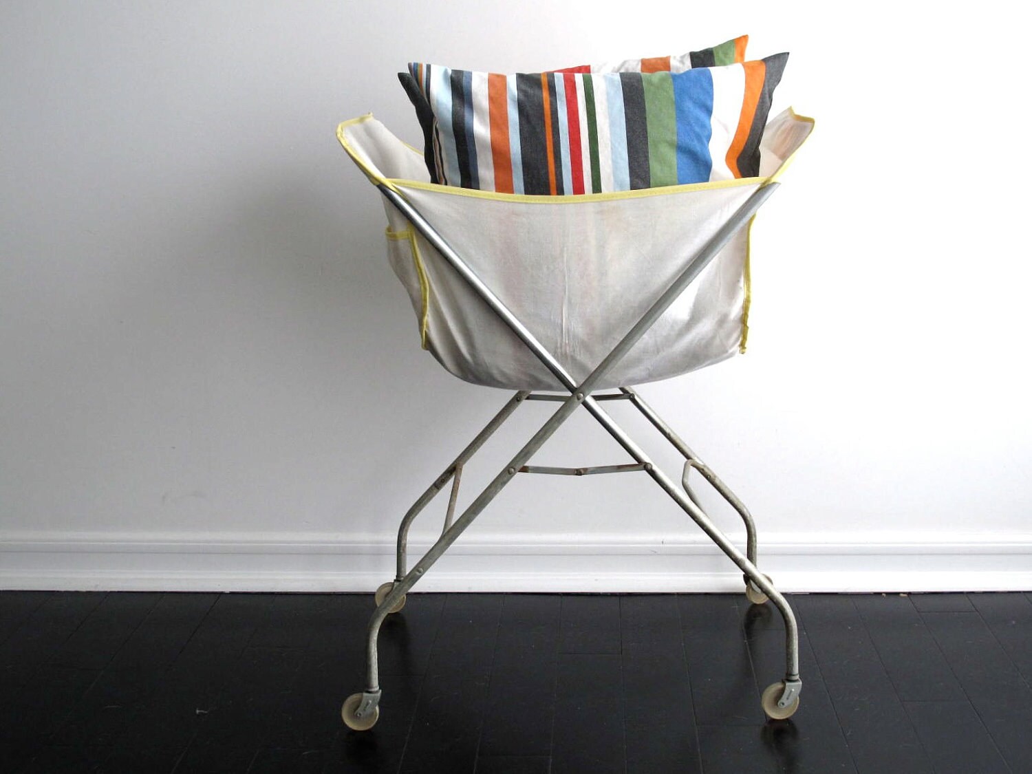 Laundry Basket Vintage Rolling Laundry Cart by SnapshotVintage