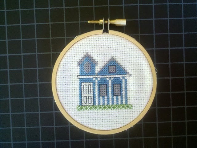 Cross stitched house - 3 inches in hoop