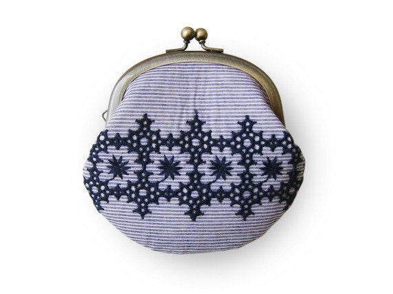 Embroidered blue Coin Purse