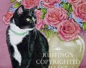 Tuxedo Black and White Cat 8.5 x 11 Giclee Fine Art Print Signed A E Ruffing