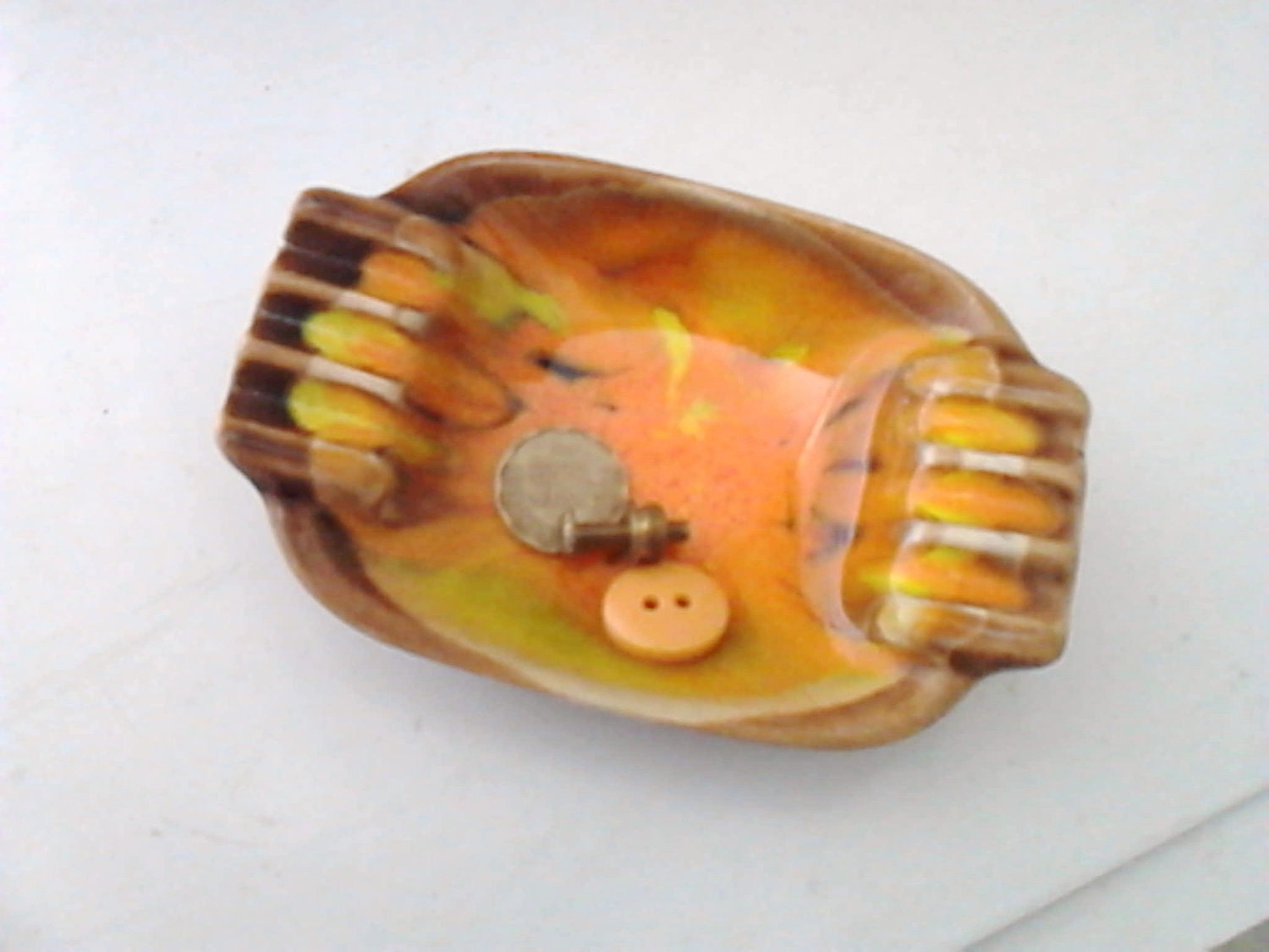 ashtray orange brown yellow small mad men vintage - lillysshoppe
