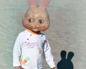 Rabbit Mask Digital Collage Print, Mixed Media Collage Print, I Like Carrot, 8x10 Easter Decor, frighten