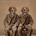 Dog Art Print, Mixed Media Collage Print, Beagle Boys, 8 x 10 Altered Antique Family Portrait of Twin Brothers, frighten