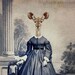 Gazelle Art Print, Mixed Media Collage Print, Giselle, Altered Anthropomorphic Antique Portrait of an Elegant Lady, frighten