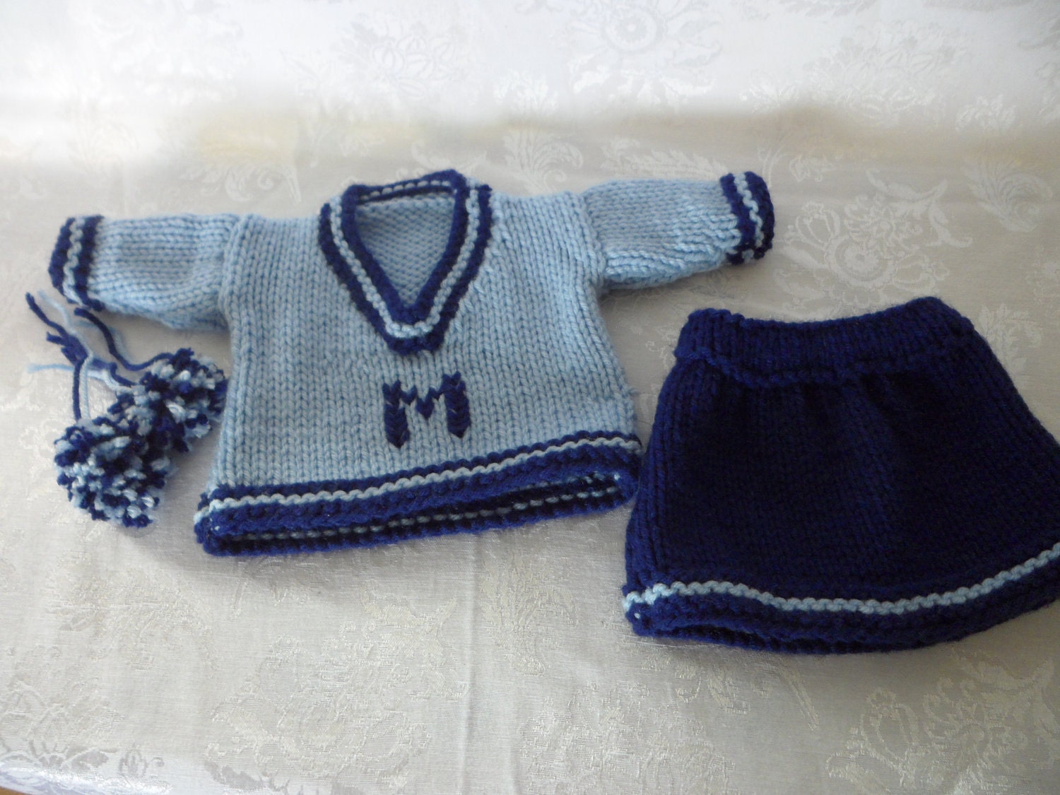 Handknit Cheering Outfit for American Girl and other 18 inch dolls