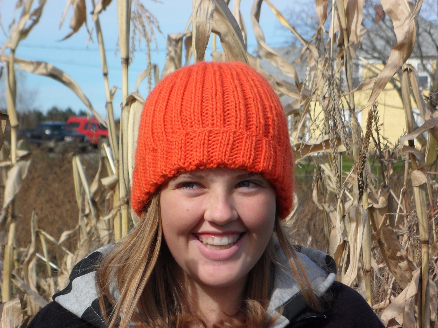 Handknit Beanie in Burnt Orange fits Teen to Adult