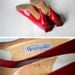 Vintage Pappagallo Shoes - Peep Toe Red Heels with Bows - Classic Womens Red Stiletto 3 inch Heels - Made in Spain - Size 9 1/2 N