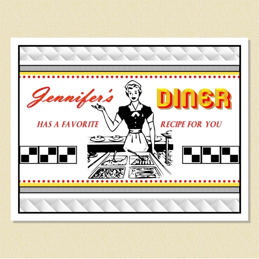 Fun Retro Diner Recipe / Note Cards - Personalized (10 Folded)