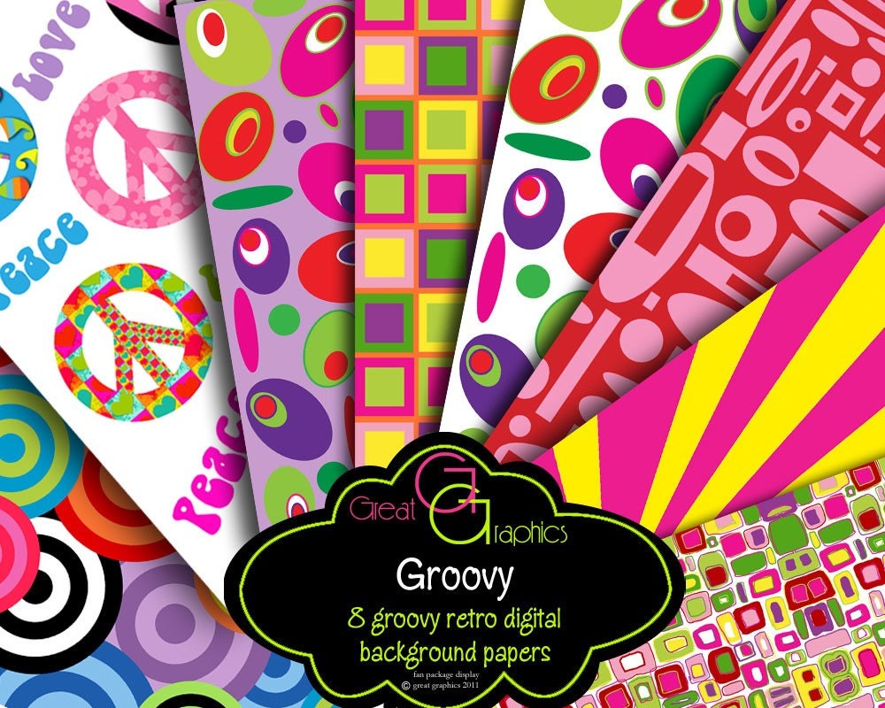 Retro Pattern Retro Paper Digital Paper Retro Printable Peace Sign 60s Party Paper Background Paper Instant Download Il_170x135