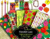 Hawaiian Luau Digital Paper Luau Party Clip Art Hawaii Luau Clipart Hawaiian Party Digital Paper Printable - Instant Download Il_170x135