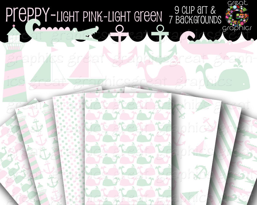 Baby Preppy Baby Shower Clip Art Digital Preppy Whale Pink Alligator Preppy Paper Printable Instant Download Il_170x135