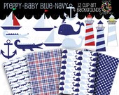Preppy Paper Preppy Clip Art Preppy Digital Paper Printable Background Preppy Whale Alligator Navy Blue Baby Blue - Instant Download Il_170x135