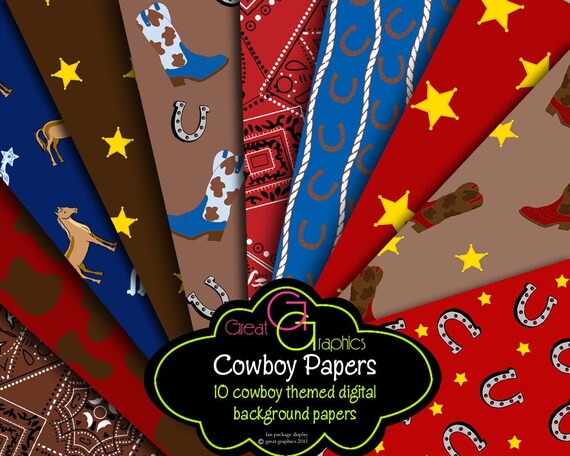 Cowboy Paper Cowboy Party Paper Cowboy Digital Paper Cowboy Printable Western Party Paper - Instant Download Il_570xn