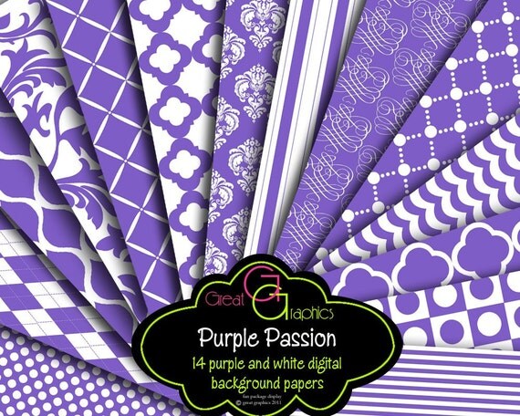 Purple Paper, Purple Digital Paper, Purple Digital Scrapbook Paper, Purple Damask, Printable Background, Instant Download Il_570xn