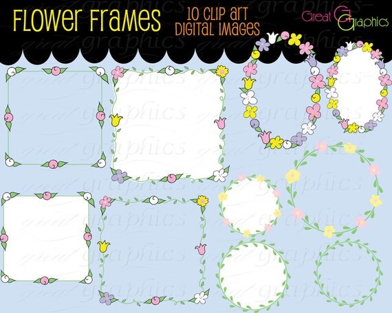 Flower Frame Clip Art Frame Flower Frame Clipart Invitation Clipart Digital Clip Art Printable Instant Download Il_570xn