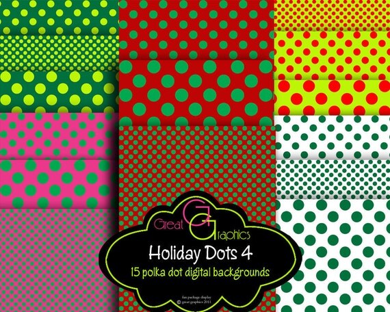 Christmas Polka Dot backgrounds, set 4, printable polka dot background sheeets, holiday polka dot backgrounds, digital background papers Il_570xn