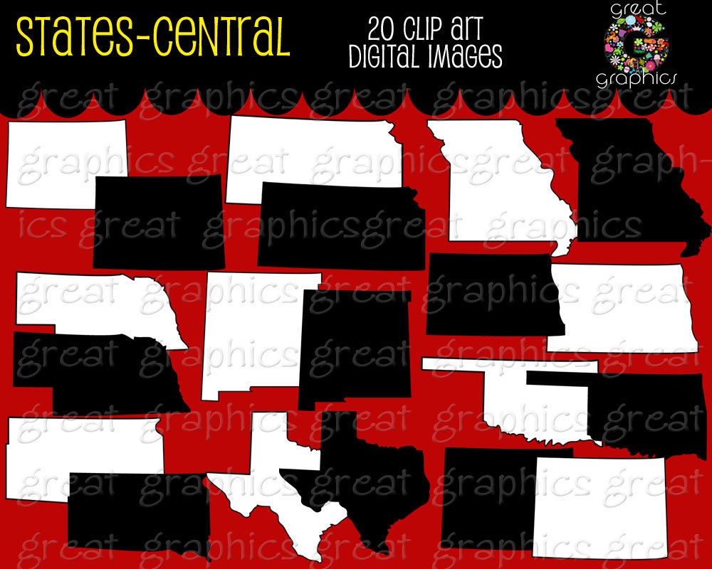 State Clip Art, Missouri, Nebraska, Colorado, Kansas, Missouri, Texas, New Mexico, Oklahoma, South Dakota, North Dakota Il_570xn