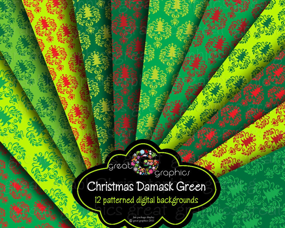 Christmas Paper Damask Digital Paper Christmas Tree Digital Paper Printable Christmas Paper - Instant Download Il_570xn