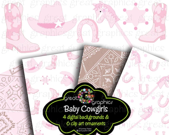 Pink Cowgirl Party Digital Paper Clip Art Cowgirl Clipart Pink Cowgirl Printable Clipart Party Paper - Instant Download Il_570xn