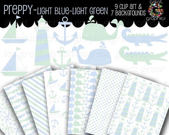 Preppy Baby Boy Clip Art Preppy Paper Printable Baby Shower Paper Baby Blue and Green - Instant Download Il_570xn