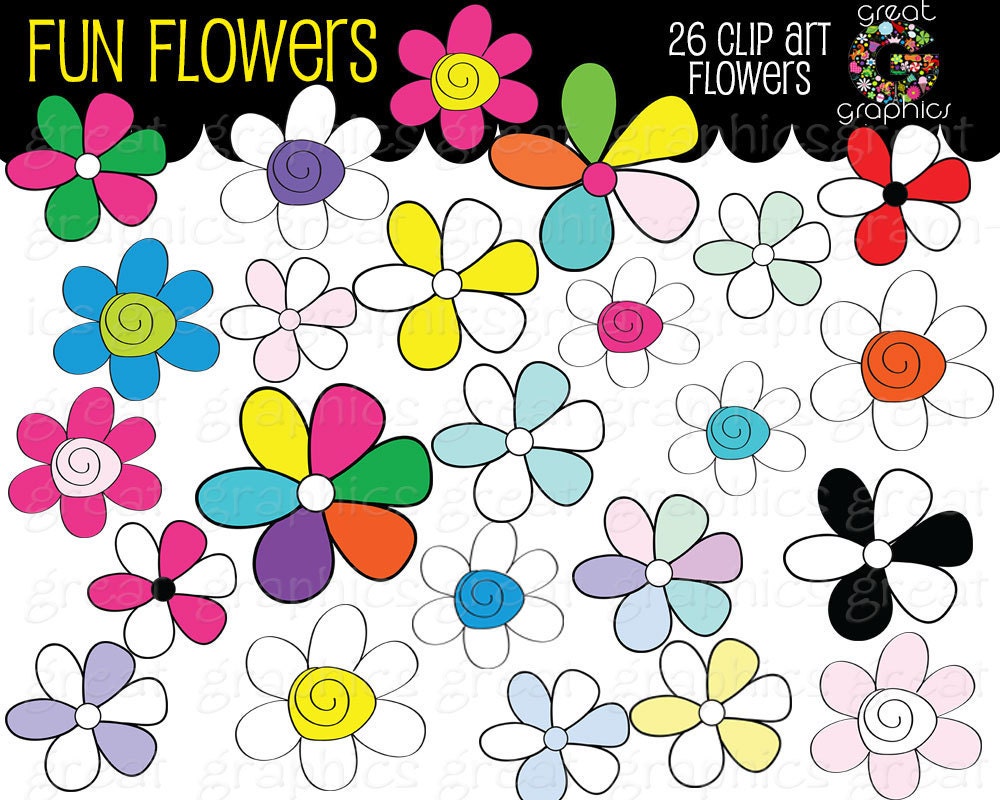 Clip Art Flower, Digital Flower Clipart, Flower Digital Clip Art, Printable Clip Art, Party Clipart, Instant Download Il_570xn