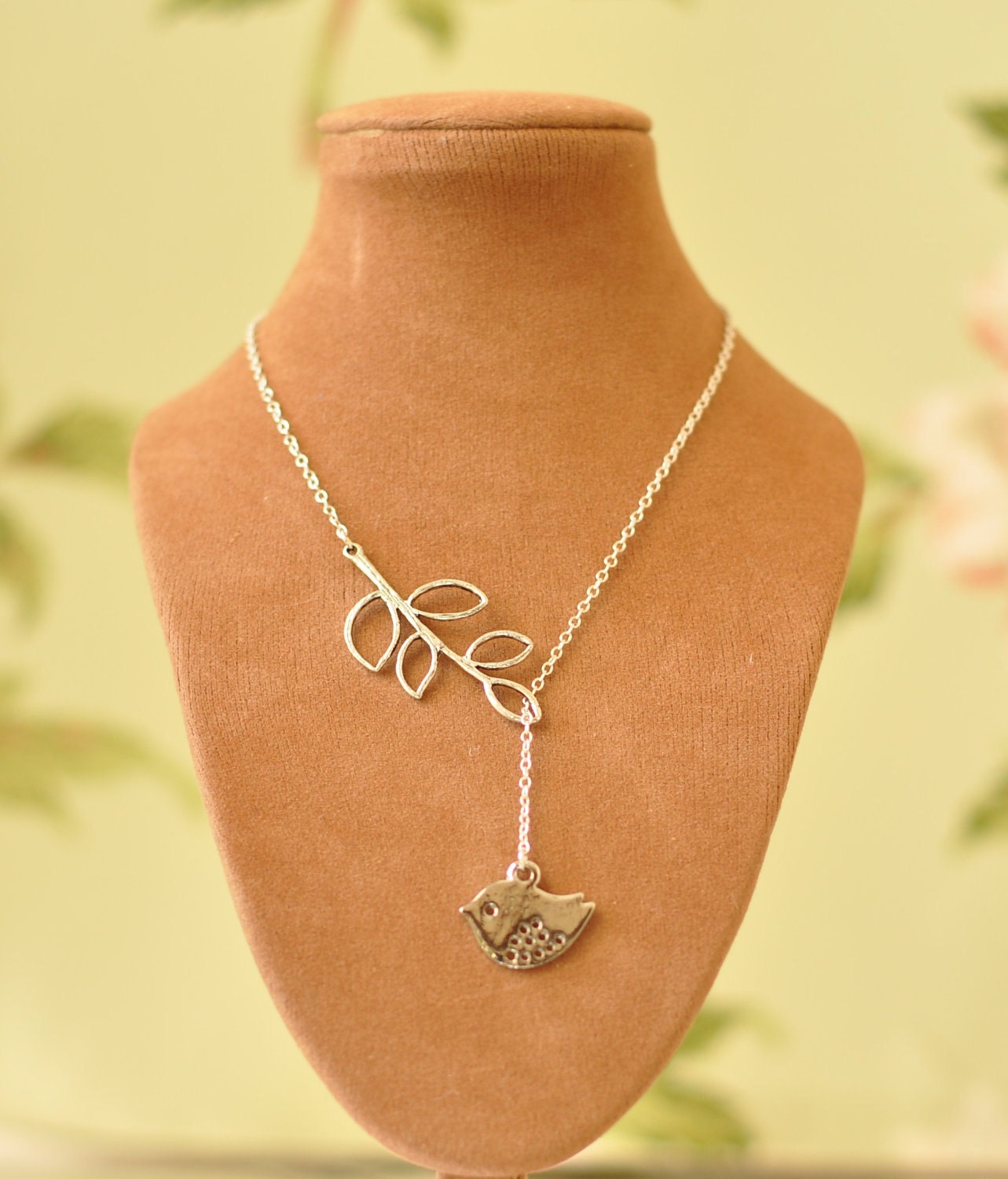 Clementine Sparrow Bird & Leaf Pendant Necklace