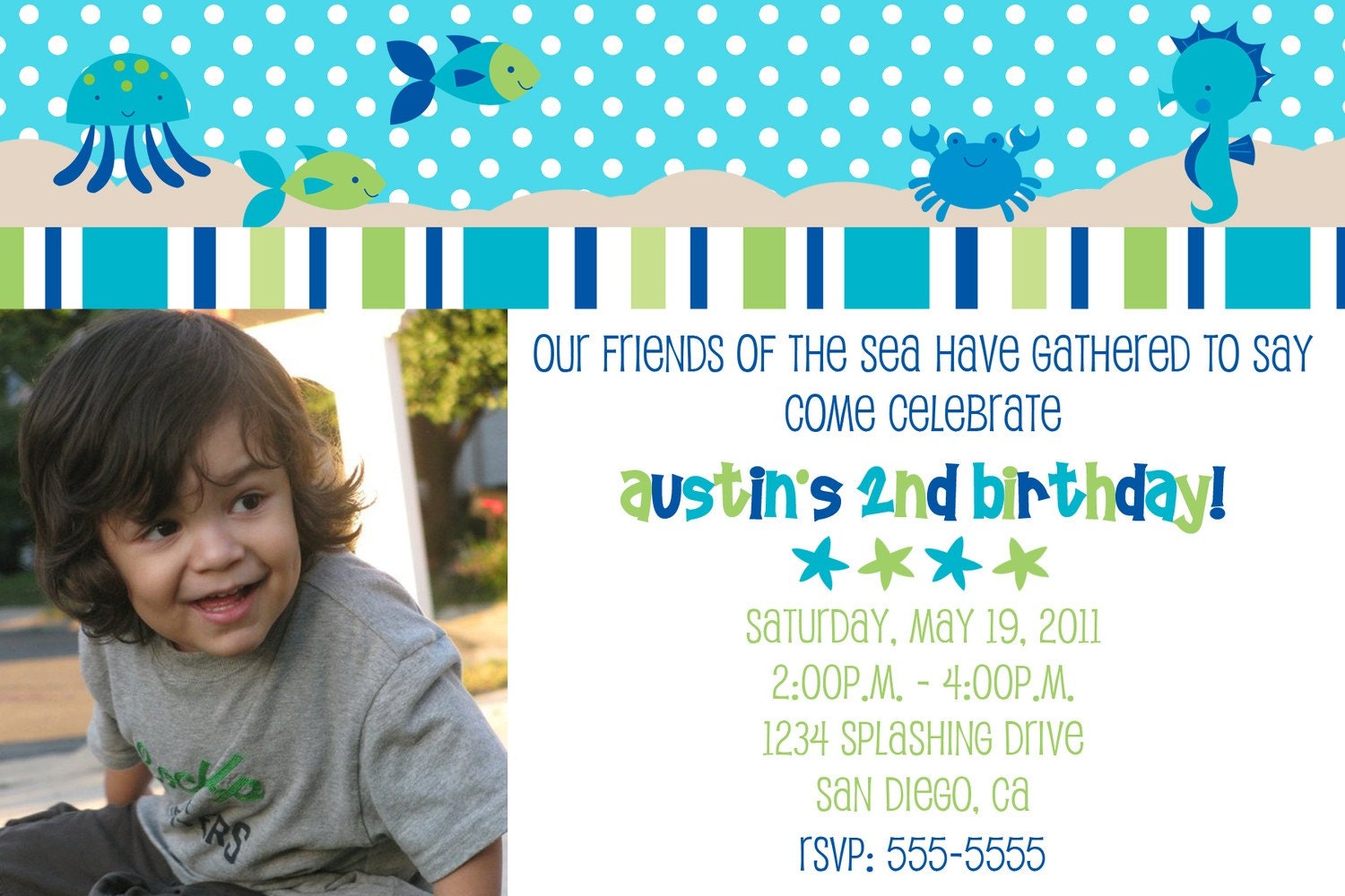 Under the Blue Sea Birthday Invitation - Boy - Any Age - 1 or 3 Photo Option - Matching Coordinates Available Il_170x135