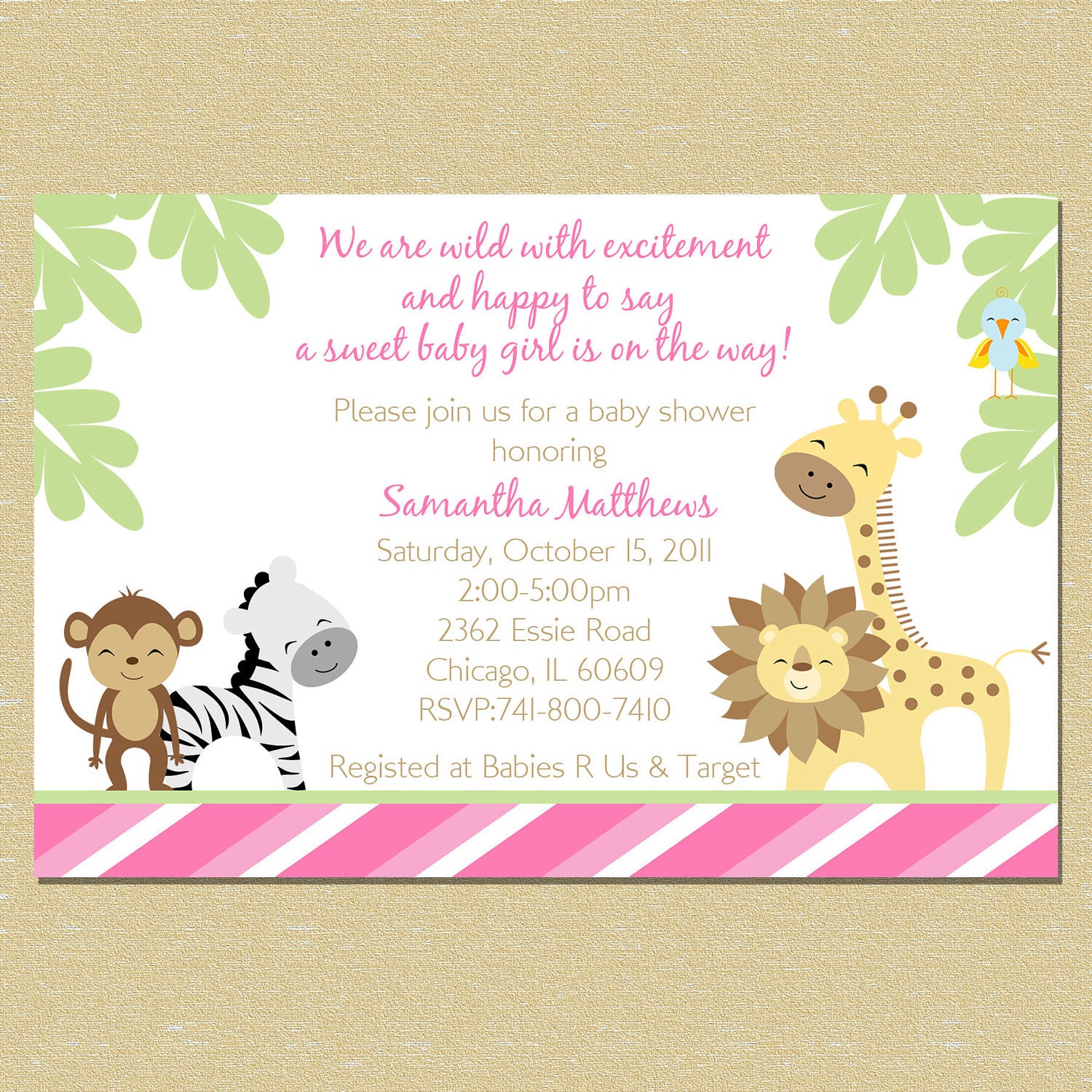 Pink Jungle Baby Shower Invitation - Girl- Matching Coordinates Available Il_170x135