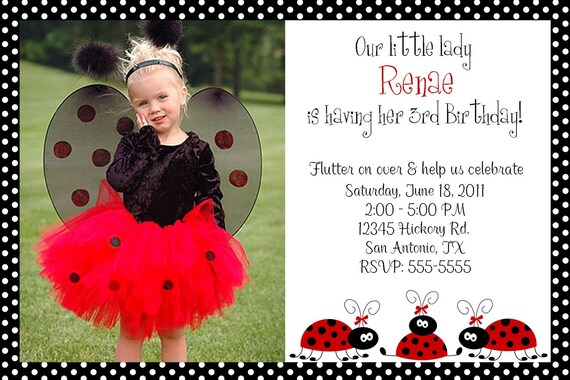 Ladybug with a Bow - Birthday Invitation -All Ages Il_570xn