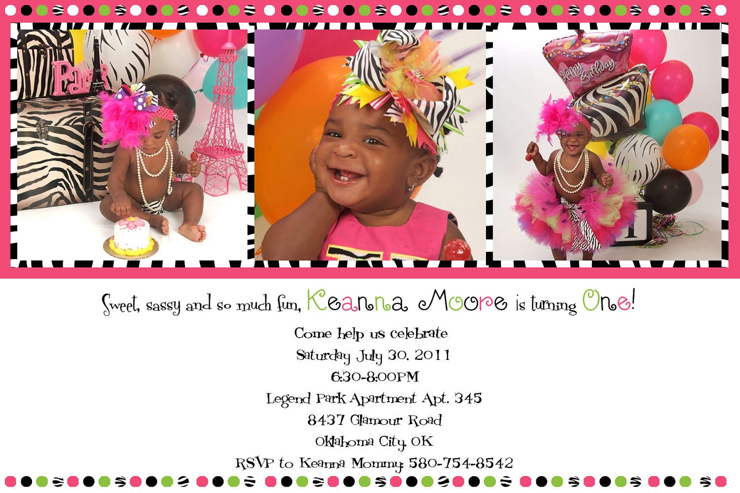 Zebra Hot Pink and Lime Green Birthday Invitation Il_570xn