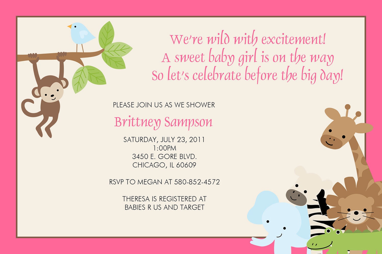 Jungle Baby Shower Invitation (GIRL) Il_570xn
