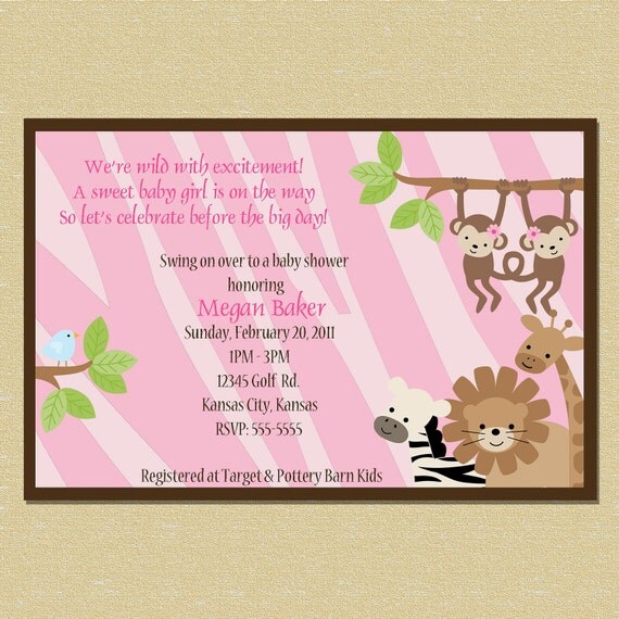 Safari Jungle Baby Shower Invitation - Girl - Matching Coordinates Available Il_570xn