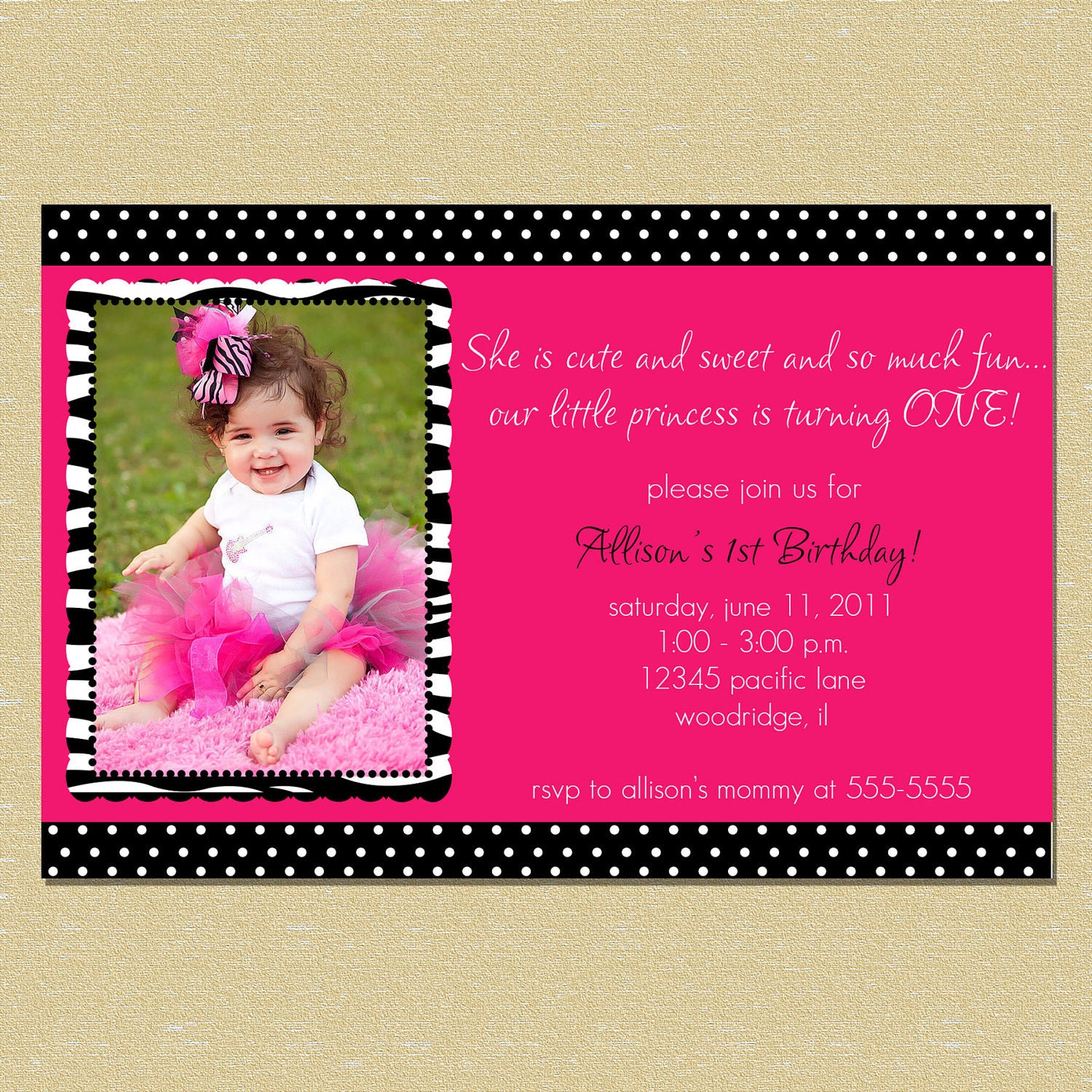 Girly Hot Pink & Zebra Birthday Invitation - Any Age Il_570xn