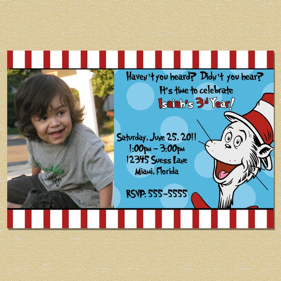 Cat in the Hat - Dr. Suess - Birthday Invitation - Any Age - Customize Wording - 3 Options Il_570xn
