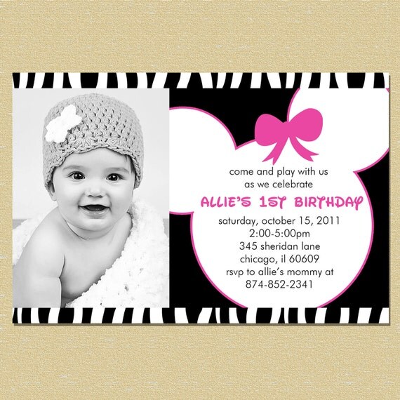 Minnie Mouse Pink & Zebra Birthday Invitation - Any Age - Girl Il_570xn