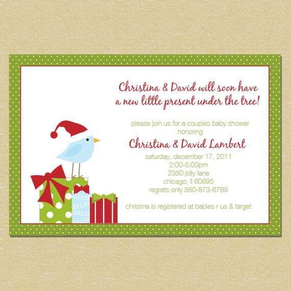Baby Present Under the Tree- Christmas Couples Baby Shower Invitation - Boy or Girl Il_570xn