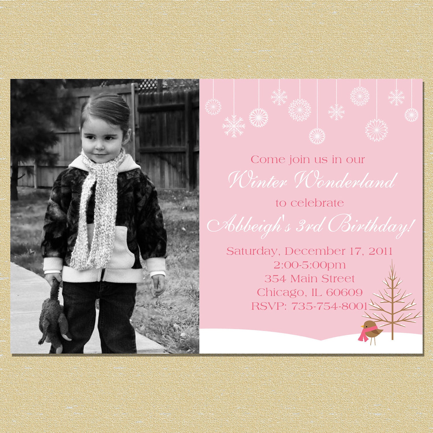 Pink Winter Wonderland Christmas Birthday Invitation (Girl) Il_570xn