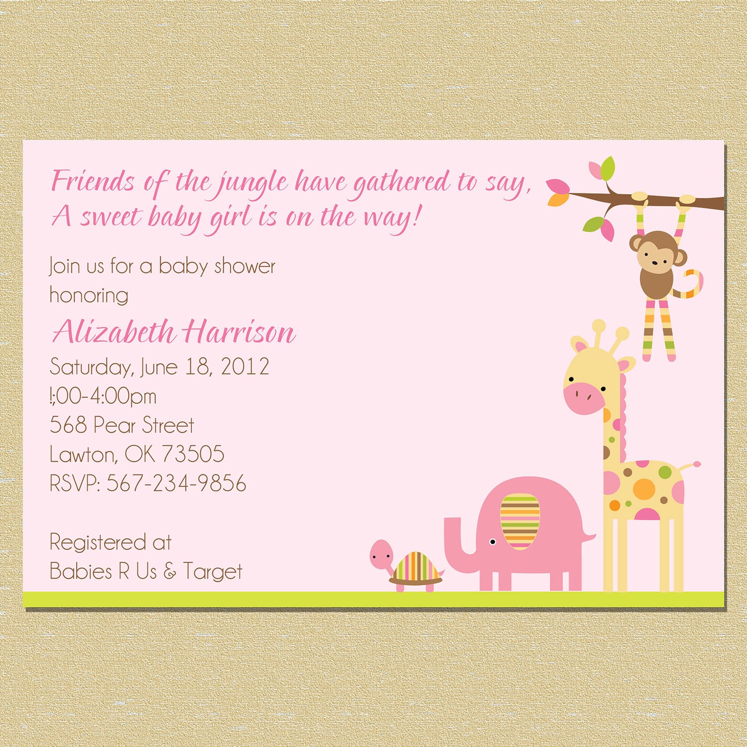 Modern Jungle Animals Baby Shower Invitation - Girl- Matching Coordinates Available Il_570xn