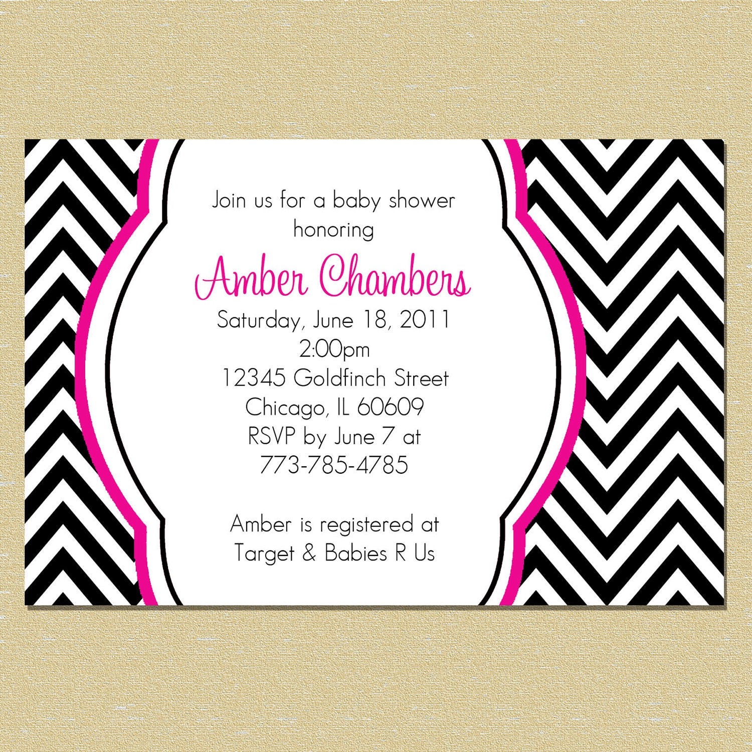 Hot Pink & Black Chevron Baby Shower Invitation Il_570xn