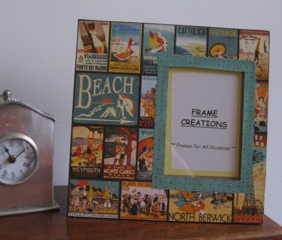 5x7 Vintage Beach Themed Hand Decorated Picture by FrameCreations