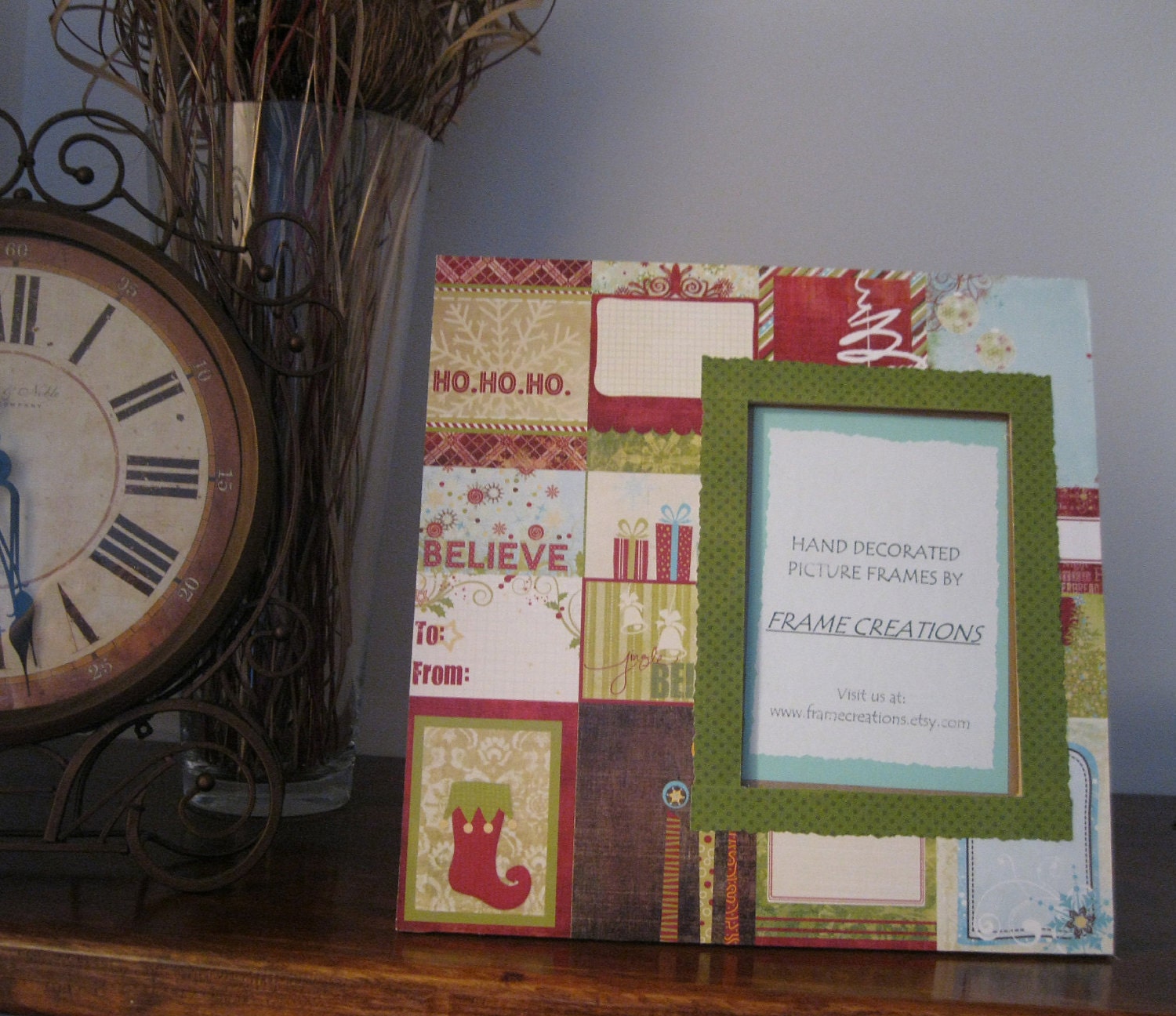 5x7 Christmas Themed Hand Decorated Picture by FrameCreations