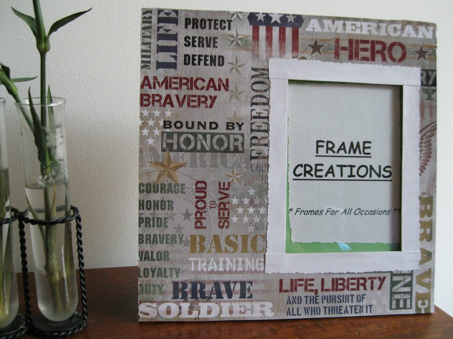 5x7 Soldier Themed Hand Decorated Picture Frame by FrameCreations