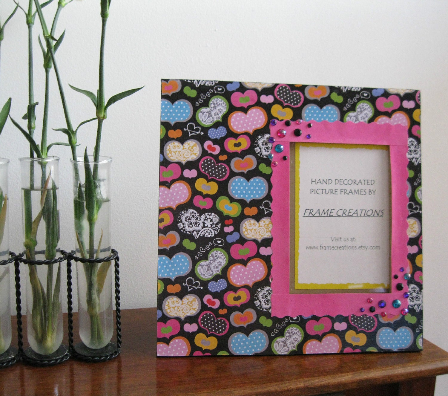 5x7 Heart Themed Hand Decorated Picture Frame by FrameCreations
