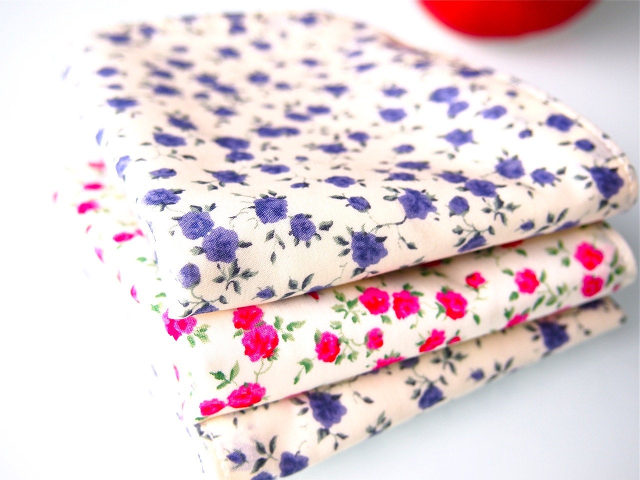 Set of 3 Face Washers / Handkerchiefs  - Liberty Roses Pink and Purple