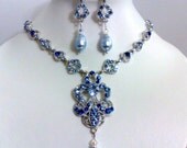 Something Blue Jewelry, Powder Blue Bridal Necklace, Pastel Pearl Wedding Party Earrings, BLUE MERMAID SET