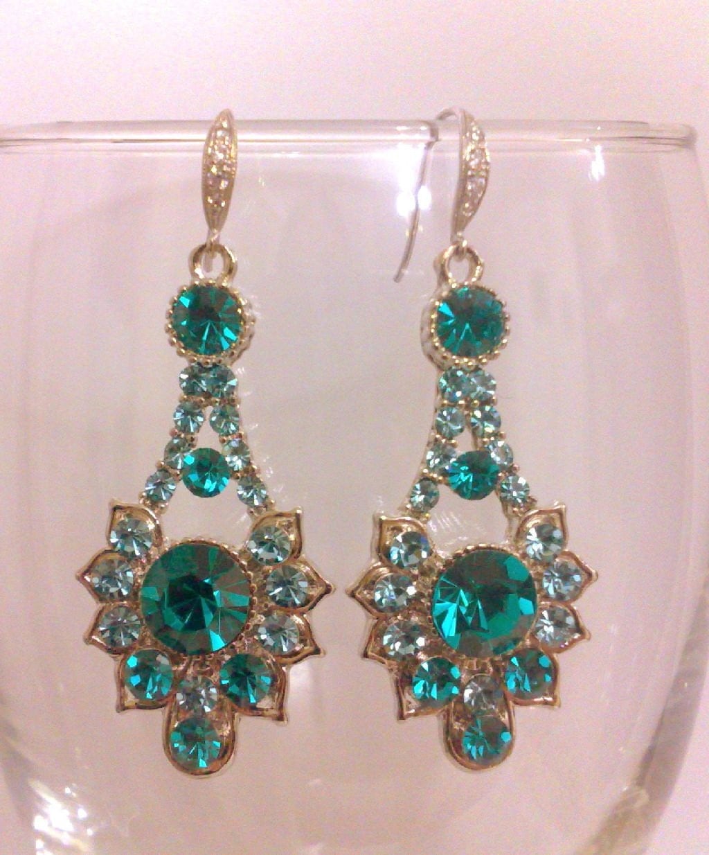 Teal Green Bridesmaid Earrings Peacock Wedding Art by YJCouture